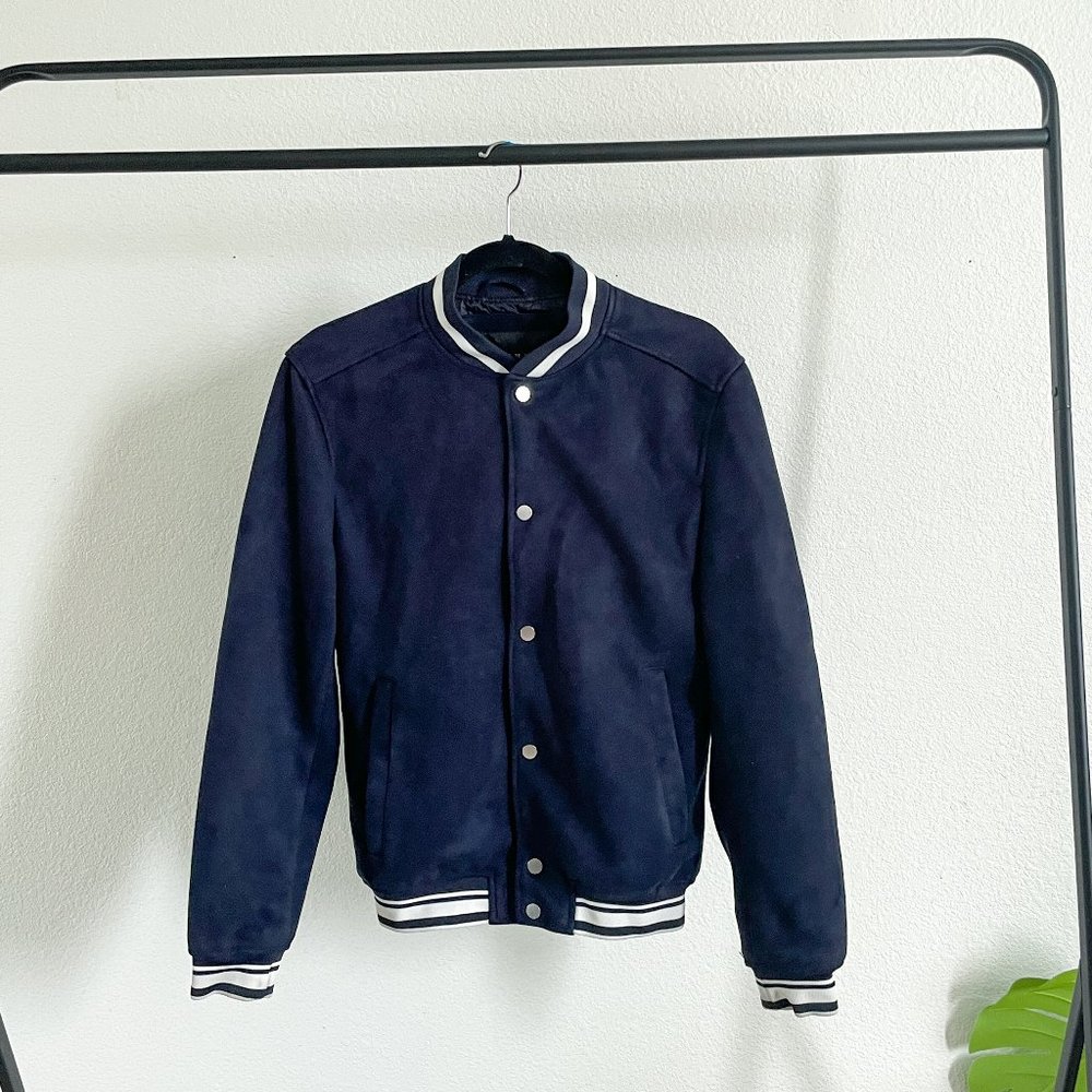 Zara Men's Suede Bomber Jacket - Navy